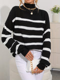 kkboxly  Striped Mock Neck Pullover Sweater, Casual Long Sleeve Sweater For Fall & Winter, Women's Clothing