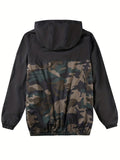 kkboxly  Camouflage Pattern Hooded Jackets By Activity, Men's Casual Loose Fit Breathable Zip Up Jackets For Spring Fall