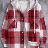 Plaid Shirt Coat For Men Long Sleeve Casual Regular Fit Button Up Hooded Shirts Jacket