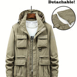 kkboxly  Men's Multi Pocket Detachable Windbreaker Jacket, Cargo Vest For Outdoor Fishing Climbing Photography, Multifunctional Wear-resistant Coat Vest