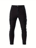 kkboxly  Men's Flap Pocket Cargo Jeans, Casual Street Style Denim Pants
