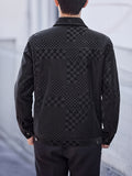 kkboxly  Men's Casual Checkerboard Pattern PU Leather Jacket, Button Up Lapel Jacket