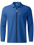 kkboxly  Waffle Pattern Men's Windbreaker Jacket Casual Long Sleeve With Zipper Gym Sports Hooded Coat For Spring Fall
