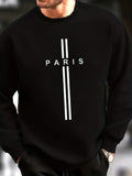 kkboxly  PARIS Print Trendy Sweatshirt, Men's Casual Graphic Design Slightly Stretch Crew Neck Pullover Sweatshirt For Autumn Winter