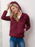 kkboxly  Argyle Pattern Fall & Winter Jacket, Casual Zip Up Hooded Long Sleeve Outerwear, Women's Clothing