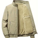 kkboxly  Warm Fleece Winter Jacket, Men's Casual Stand Collar Jacket Coat For Business