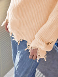 Men's Fall Winter Pullover Sweater Drop Shoulder Ripped Knit Sweater Round Neck Casual Knitwear