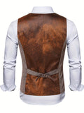 kkboxly  Retro Elegant Solid Color Single Breasted Male Vest Tuxedo Suit Vest For Men