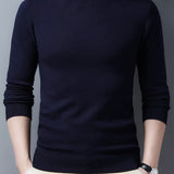 kkboxly  Men's Trendy Solid Knitted Pullover, Casual Mid Stretch Breathable Turtle Neck Base Layer For Outdoor Fall Winter