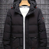 kkboxly  Men's Warm Hooded Zipper Pockets Cotton Padded Coat For Fall Winter