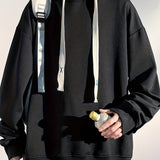 kkboxly  Men's Trendy Solid Hoodie, Casual Slightly Stretch Breathable Loose Hooded Sweatshirt For Outdoor