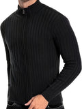 Plus Size Men's Solid Textured Sweater Slim Fit Knit Tops, Men's Clothing Band Collar Cardigan For Spring Fall Winter