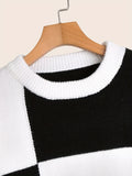 kkboxly  Color Block Chic Knit Sweater, Men's Casual Warm Slightly Stretch Round Neck Pullover Sweater For Fall Winter