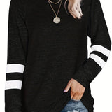 kkboxly  Striped Print T-shirt, Casual Crew Neck Long Sleeve T-shirt For Spring & Fall, Women's Clothing