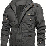 kkboxly  Men's Winter Cargo Jackets Casual Thicken Multi-Pocket Outwear Fleece Lined Military Warm Coat Removable Hood