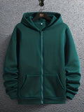 kkboxly  Regular Solid Color Men's Hooded Sweatshirt Casual Long Sleeve Hoodies With Full Zip Up, Men's Casual Zipper Hooded Jacket