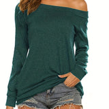 kkboxly  Solid Cold Shoulder T-shirt, Casual Long Sleeve T-Shirt For Spring & Fall, Women's Clothing