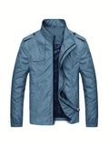 kkboxly  Men's Casual Zip Up Windbreaker Jacket, Chic Stand Collar Lightweight Jacket