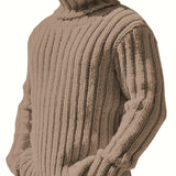kkboxly  Fashionable Men's Solid Turtleneck Knit Sweater Plus Size Male's Pullover Sweater For Autumn And Winter, Leisurewear For Big And Tall Guys
