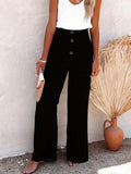 kkboxly  Smocked Waist Wide Leg Pants, Casual Loose Button Front Pants For Spring & Summer, Women's Clothing