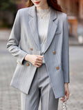 kkboxly  Solid Double Breasted Blazer, Casual Long Sleeve Lapel Blazer For Work, Women's Clothing