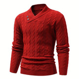 kkboxly  All Match Knitted Shawl Collar Sweater, Men's Casual Warm High Stretchy Pullover Sweater For Fall Winter