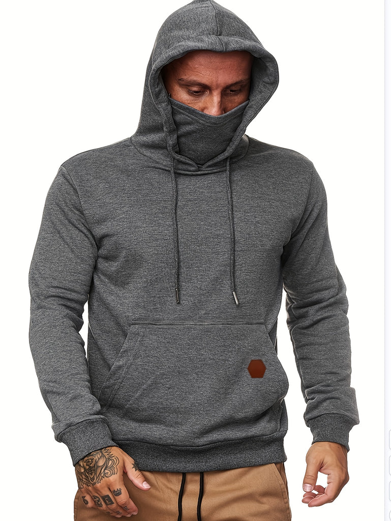 Men's Hoodie, Face Cover Casual Drawstring Hooded Sweatshirt With Multicolor