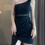 kkboxly kkboxly Solid One Shoulder Dress, Elegant Sleeveless Bodycon Dress For Spring & Summer, Women's Clothing