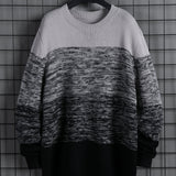 kkboxly  Men's Gradient Crew Neck Casual Plaid Stripe Knitted Sweater