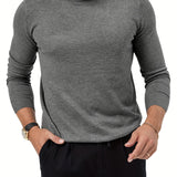 kkboxly  Cotton Blend Turtle Neck Knitted Slim Sweater, Men's Casual Warm Solid High Stretch Pullover Sweater For Fall Winter
