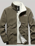 Male Casual Warm Plush Fleece Jacket, Comfy Thermal Slightly Stretch Coats For Men's Winter Outdoor Activities