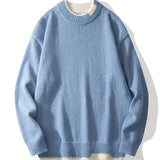 kkboxly  Fake 2 Piece Mens Warm Thermal Sweater, Casual Comfy Pullover, Mens Clothing For Winter