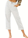 kkboxly  Solid Elastic Waist Pants, Casual Wide Leg Pants For Spring & Summer, Women's Clothing