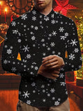 kkboxly  Trendy Snowflake Full Print Men's Basic Long Sleeve Button Up Shirt For Spring Fall, Christmas Gift