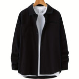 kkboxly  Mens Casual Basic Turndown Collar Soft Cotton Shirt With Chest Pocket, Male Clothes For Spring And Fall