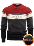 kkboxly  Men's Stylish Knitted Pullover, Casual Slightly Stretch Breathable Long Sleeve Crew Neck Top For City Walk Street Hanging Outdoor Activities