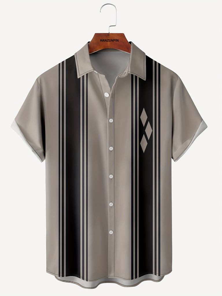 kkboxly  Stylish Men's Striped Graphic Lapel Shirt for Summer - Plus Size Available