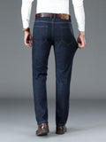 Father's Day Gift, Classic Design Straight Fit Jeans, Men's Casual Slightly Stretch Trousers For Spring Fall Business