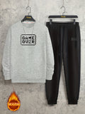 kkboxly  GAME OVER Print, Men's 2Pcs Outfits, Casual Crew Neck Long Sleeve Pullover Sweatshirt And Drawstring Sweatpants Joggers Set For Spring Fall, Men's Clothing