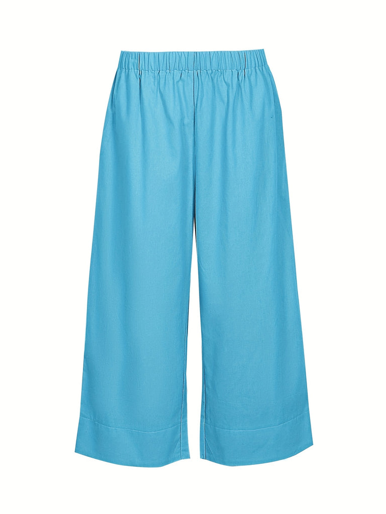 kkboxly  Plus Size Casual Capri Pants, Women's Plus Solid Straight Leg Summer Capri Pants