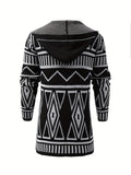Elegant Slightly Stretch Ethnic Retro Cardigan, Men's Casual Vintage Style V Neck Cardigan Sweater Coat For Fall Winter
