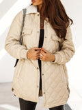 Solid Argyle Print Parka, Casual Button Front Long Sleeve Warm Outerwear, Women's Clothing