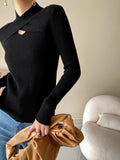 kkboxly  Women's Sweater Casual Cross-neck Long Sleeve Loose Fall Winter Sweater