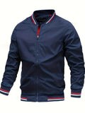 kkboxly  Men's Casual Stand Collar Baseball Jacket Coat Regular Fit College Hipster Windbreaker For Spring Autumn