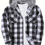 kkboxly  Classic Design Plaid Shirt Coat For Men Long Sleeve Casual Regular Fit Button Up Hooded Shirts Jacket