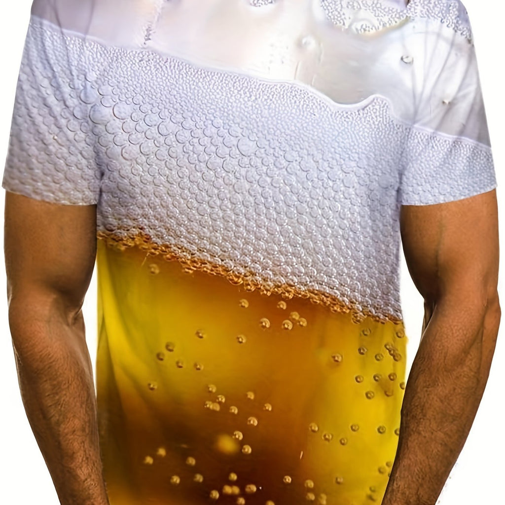 kkboxly  Beer 3D Digital Pattern Print Graphic Men's T-shirts, Causal Tees, Short Sleeves Comfortable Pullover Tops, Men's Summer Clothing