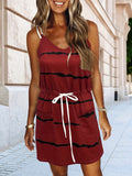 Kkboxly  Color Block Cami Dress, Drawstring Waist Sleeveless Dress For Summer & Spring, Women's Clothing