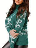 Women Knitted Fluffy Sweater Autumn Loose Casual Christmas Snowflake Print Long Sleeves Pullover Tops Streetwear Christmas for Women Fall Clothes Winter Outfits Christmas Gifts