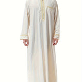 kkboxly  Men's Saudi Arabic Thobe Jubba Dishdasha Long Sleeve Robe, Islamic Dress, Ramadan Muslim Dress Middle East Islamic Clothing