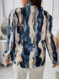 All Over Print Tie Neck Blouse, Casual Long Sleeve Blouse For Spring & Fall, Women's Clothing
